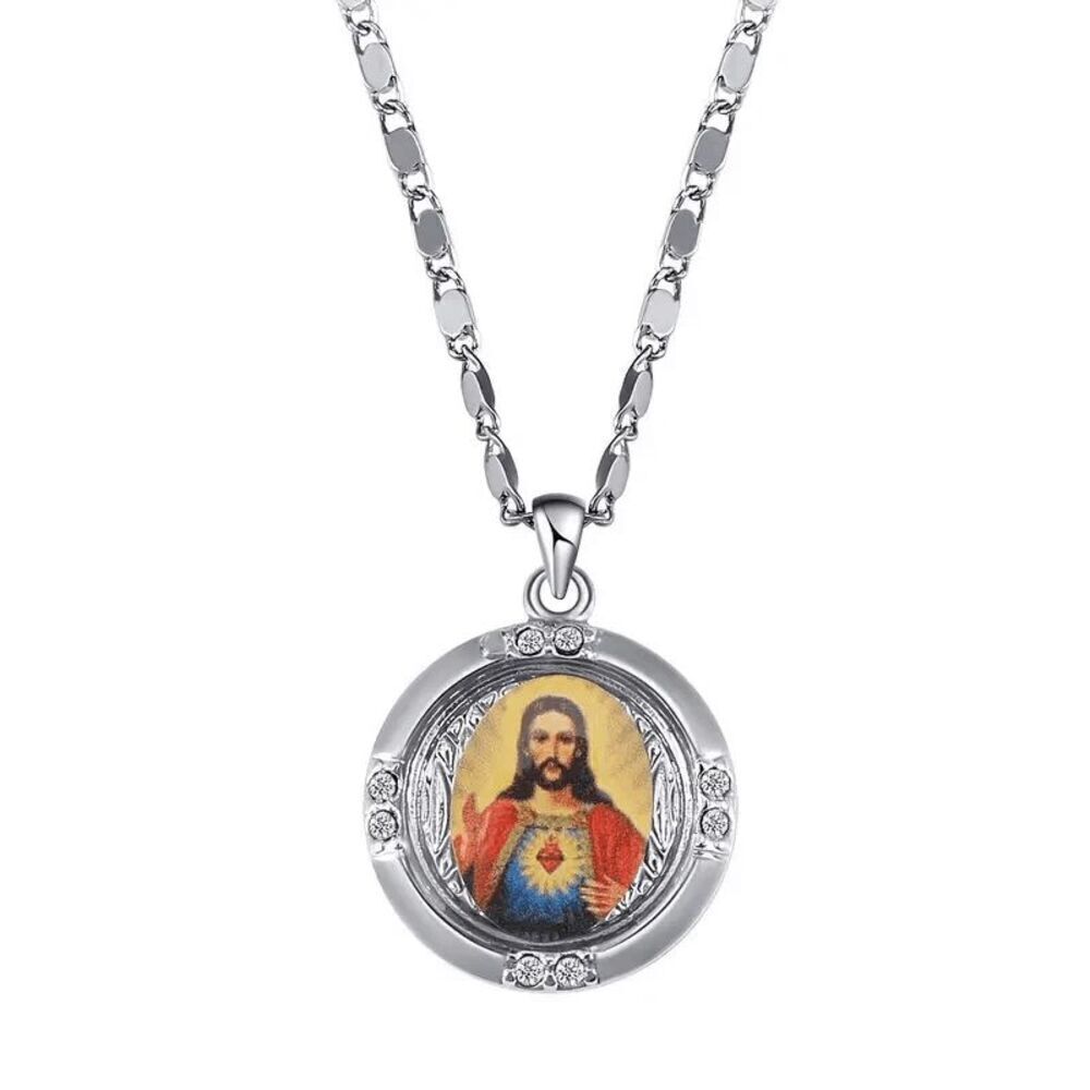 Sacred Heart of Jesus White Gold Diamond Pendant Necklace